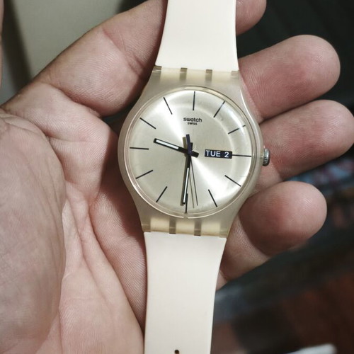 Swatch Swiss Vintage Day-Date watch, white strap