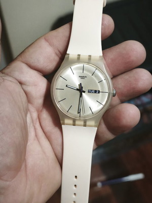 Swatch Swiss Vintage Day-Date watch, white strap