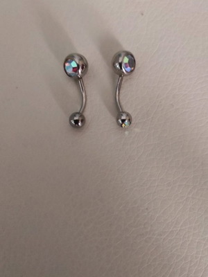Navel earrings new, stainless steel set with iridescent stone