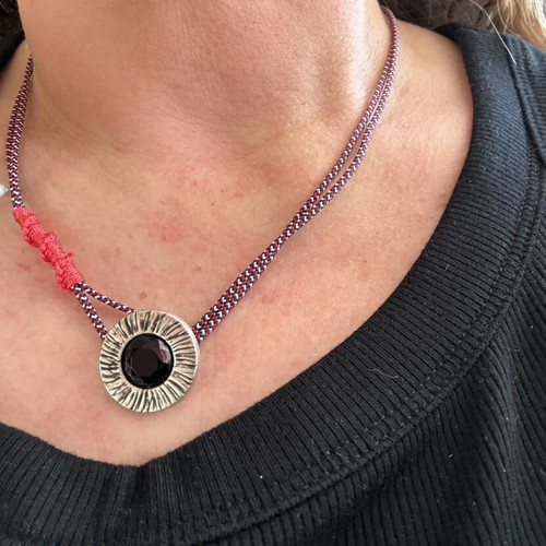 Handmade 2-in-1 jewelry with vintage button and glass bead