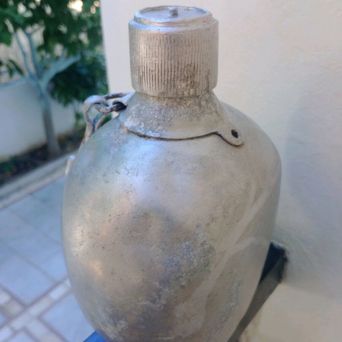 Old Greek Army Canteen used, aluminum with wool felt, 1950