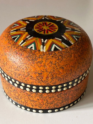 Handmade wooden ashtray trinket box tribal ethnic style like new