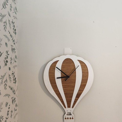 Handmade Hot Air Balloon Wall Clock with Wooden Finish