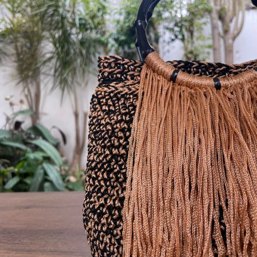 Handmade boho fringe handbag brown and orange new