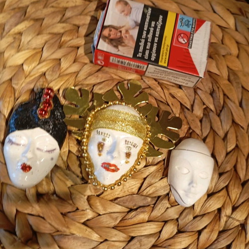 Small handmade plaster masks like new, set of 3