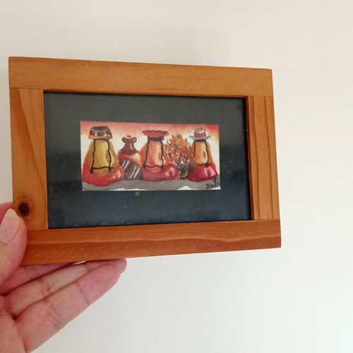 Watercolor painting from Peru in wooden frame, new