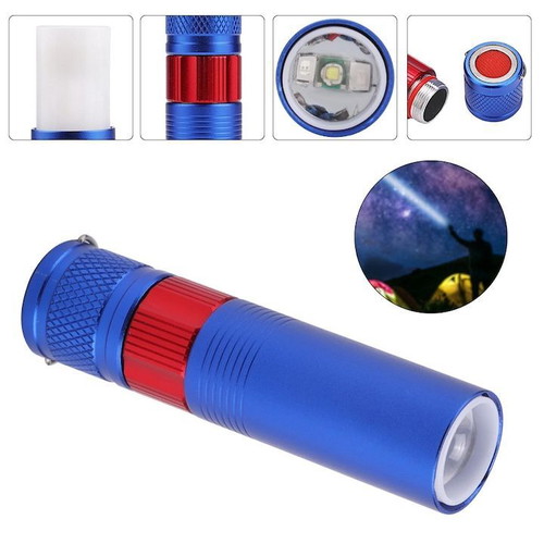 Small aluminum flashlight blue with red stripe new 95cm