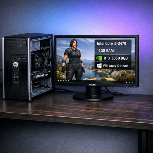 HP 6300 Desktop i5 3470 16GB RAM RTX 3050 8GB used with Asus 21.5" monitor