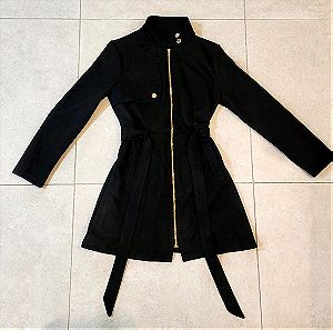 Γυναικείο Παλτό Suedette Με Ζώνη Normal Fit Σε Μαύρο