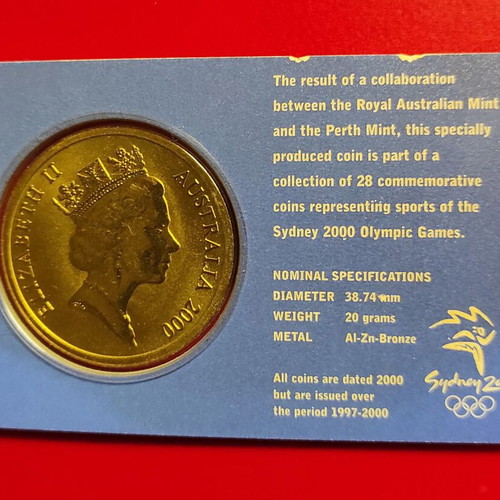 Collectible commemorative 5$ coin Sydney 2000 Olympic football games new