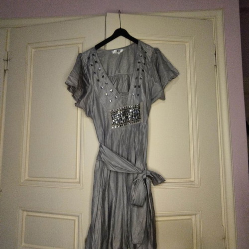 Silver Mini Dress like new with metallic glam and studs