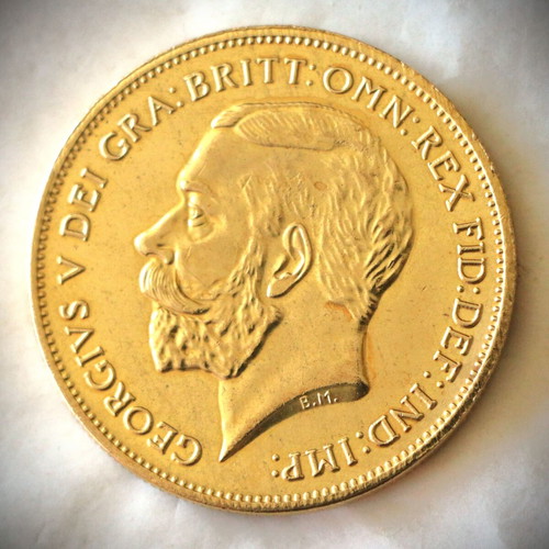 Gold Plated George V English Five Pound Coin with Luxury Case