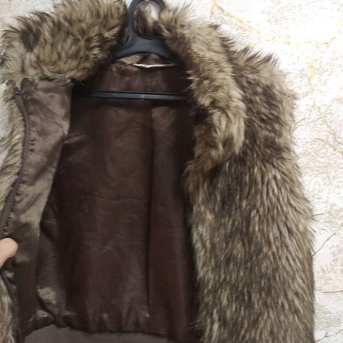 H&M faux fur vest, beige and brown, size S