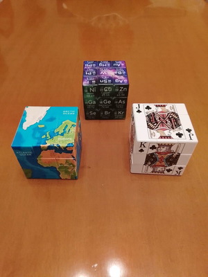 Rubik's Cubes new, set of 3 with world map, playing cards, chemical elements