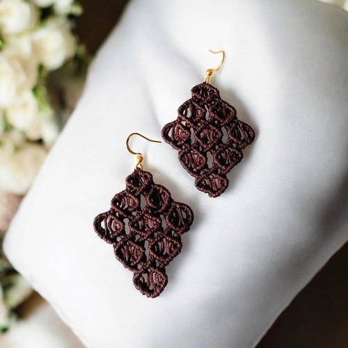 Handmade brown macrame earrings made to order