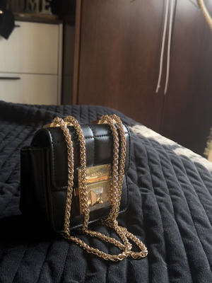 Aldo small black shoulder bag with gold chain used