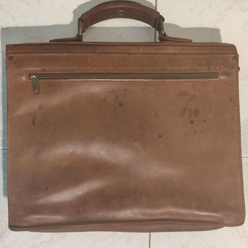 Leather briefcase brown used, handmade 30x35 cm