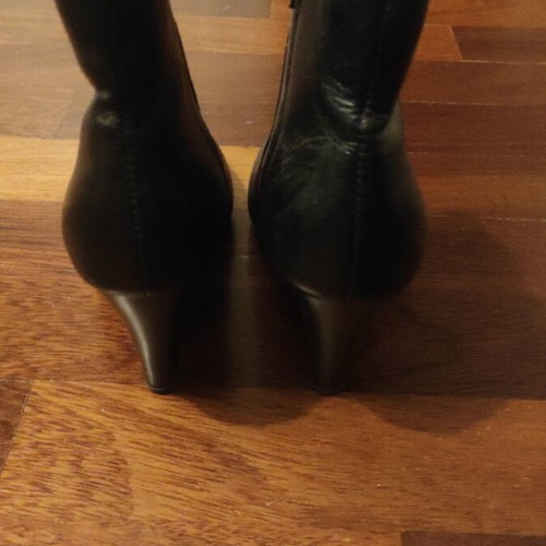 Elenross black leather women's ankle boots used, size 38, 8 cm heel