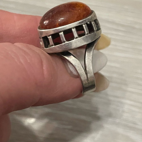 Silver 925 ring with vintage amber used, size 55