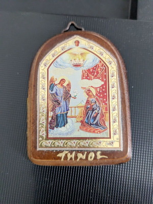 Annunciation of Theotokos Icon from Panagia Tinos like new, 8cm height