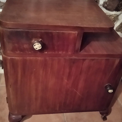 Vintage wooden nightstand with drawer and cabinet used