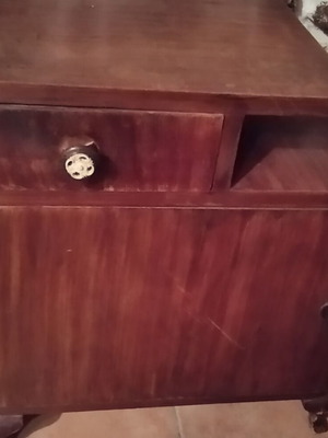 Vintage wooden nightstand with drawer and cabinet used