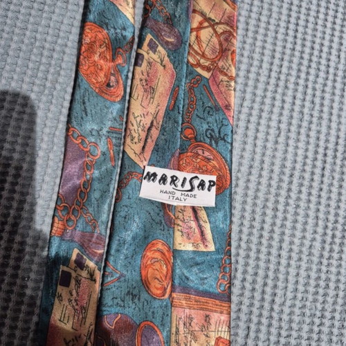 Vintage silk tie used, orange and turquoise