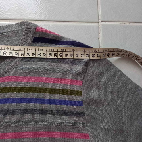 Women's knitted striped sweater like new, gray base with colorful stripes