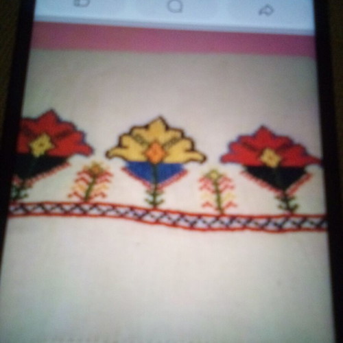 Decorative embroidered towel used, cotton with colorful flowers