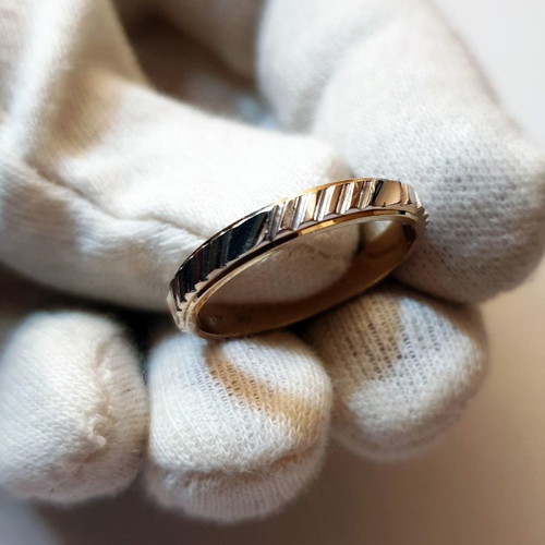 Wedding ring white and yellow gold 14K used, size 62