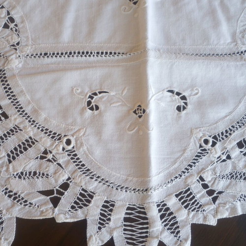 Handmade tablecloth 83x83 used with white cutwork embroidery