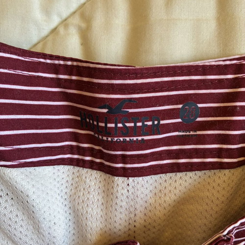 Hollister board shorts XS size dark blue burgundy striped swim trunks like new