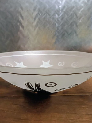 Large Kosta Boda salad bowl new with silver designs 34x9 cm