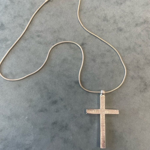 Silver Necklace Cross with Pink and Purple Rhinestones like new