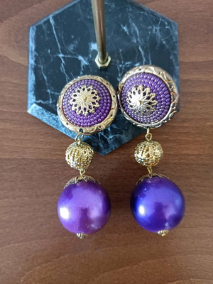 Vintage earrings with clips new, purple and gold