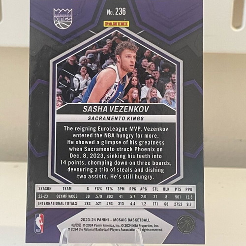 Panini Mosaic Sasha Vezenkov Kings Rookie Card 2023-24 new