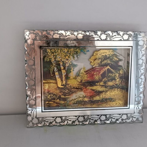 Old decorative framed textile painting