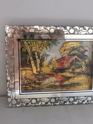 Old decorative framed textile painting