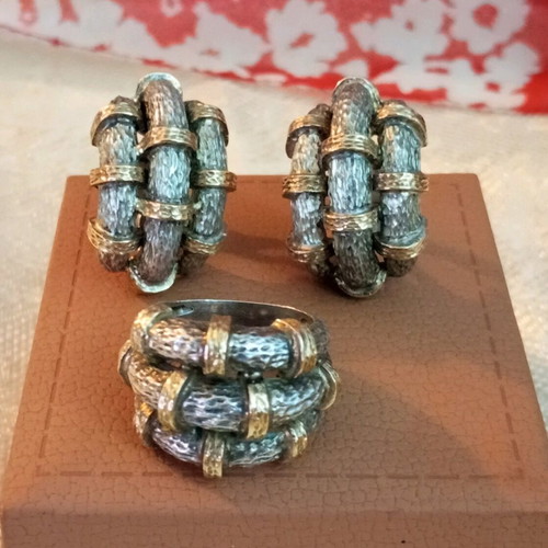 Zolotas silver-gold set 950 24k used, hammered