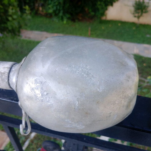 Old Greek Army Canteen used, aluminum with wool felt, 1950