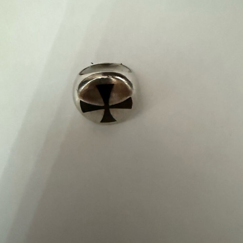 Silver ring with black enamel cross like new