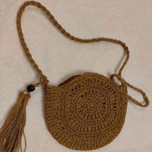Crochet Crossbody Bag Boho with Tassel in Beige and Brown, New