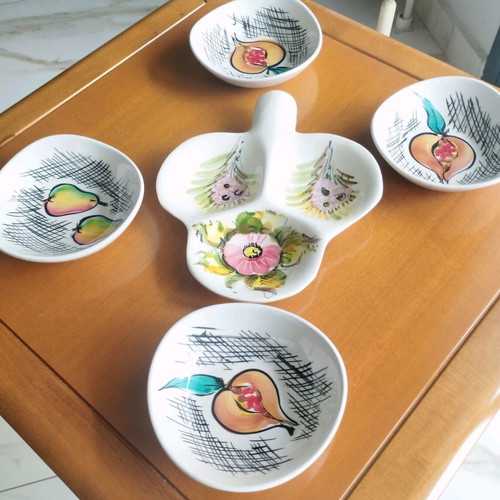 Vintage Italian Majolica Ceramic Serving Set 5 Pieces like new