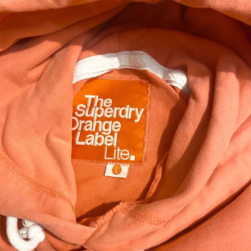 Superdry hoodie like new, pink coral, unisex, size L slim fit