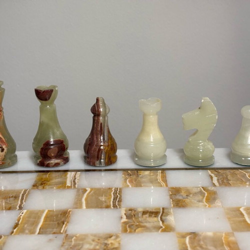 Chess pieces made of onyx used