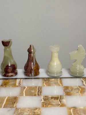 Chess pieces made of onyx used