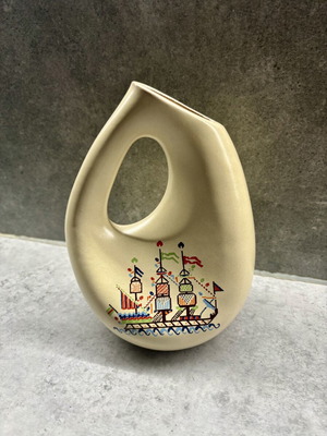 Vintage ceramic vase with ship decoration like new