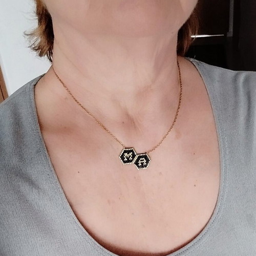 Steel necklace double monogram Miyuki handmade, made-to-order