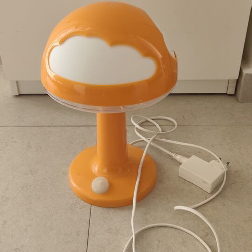 Ikea mushroom-shaped children's table lamp, orange with cloud design