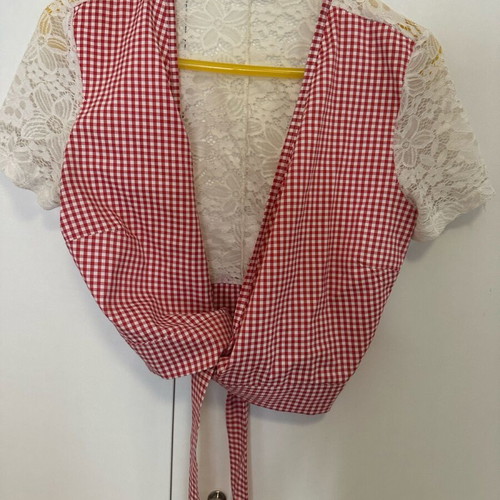 Anel wrap top like new with lace and red white check, size M